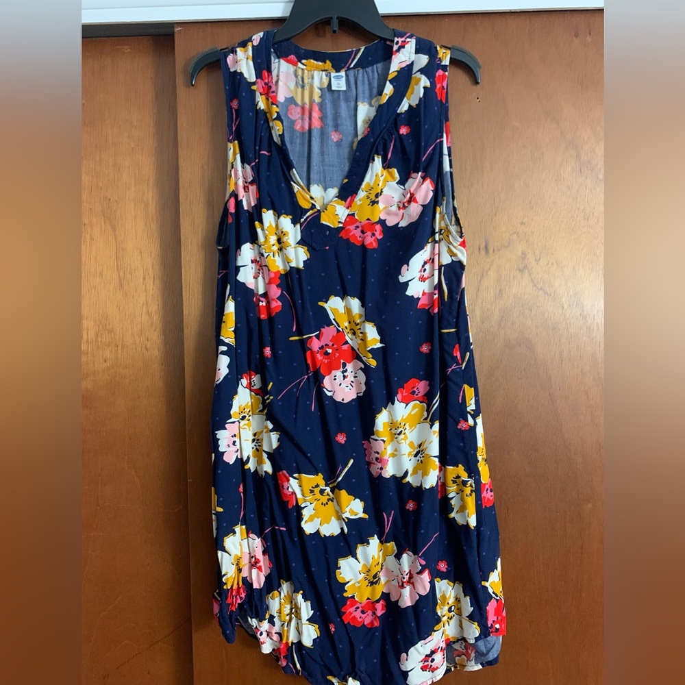 Floral Sleeveless Dress - Navy, Red, Yellow